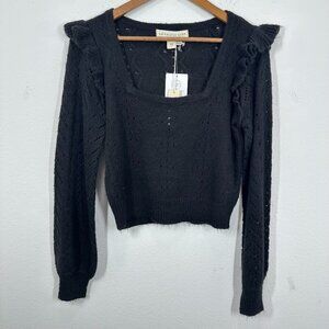 Saltwater Luxe Pointelle Knit Ruffle Squareneck Lori Sweater Feminine XS NWT